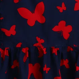 The Magic Wand Cotton Sleeveless Frill Detailed Butterfly Printed Top - Navy Blue image 4