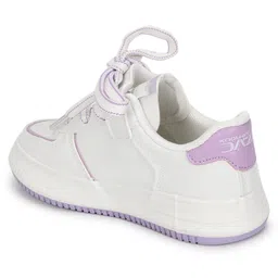 TRUFFLE COLLECTION Lace Ups Star Patch Embroidered Sneakers - White & Purple image 4
