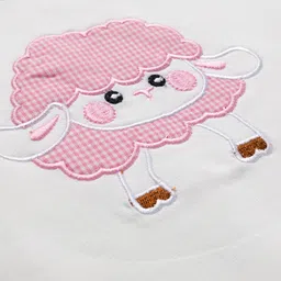 Mark & Mia Terry Knit Full Sleeves Oversize Sweatshirt with Applique & Frill Detailing - Cream & Pink image 3