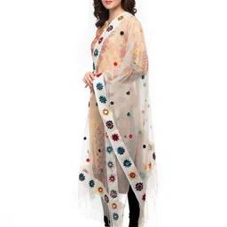 A R SILK DUPATTA HUB Embroidered Organza Dupatta with Thread Work image 2