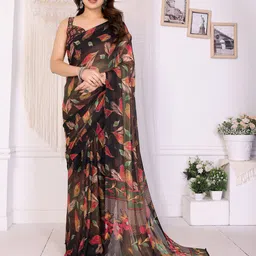 MAGNEITTA Floral Pure Chiffon Saree-image-6