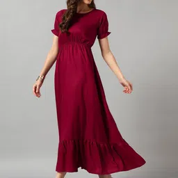 Jash Creation Women Magenta Crepe Solid Anarkali Kurtas image 3