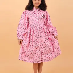 CALYX CLOTHING Girls Floral Print Puff Applique Cotton Shirt Midi Dress-picture-37