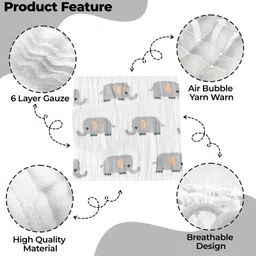 Bembika Baby Face Towels for Boys Girls Fleece Muslin Wash Cloth Elephant Pattern - Grey image 4
