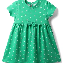 Babyhug Single Jersey Knit Half Sleeves Floral & Strawberry Printed Frocks With Bow Applique Pack of 2 - Yellow & Green image 4