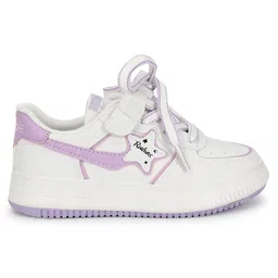 TRUFFLE COLLECTION Lace Ups Star Patch Embroidered Sneakers - White & Purple image 5