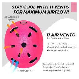 Jaspo Glitmax Multi-Sports Helmet for Cycling, Skating & Outdoor Activities | PE Shell, EPS Foam, Lightweight with 11 Air Vents & Heavy-Duty Nylon Strap (Pink, Small) image 4