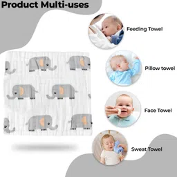 Bembika Baby Face Towels for Boys Girls Fleece Muslin Wash Cloth Elephant Pattern - Grey image 5