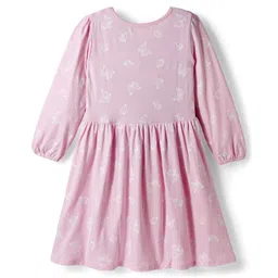 Honeyhap Premium 100% Cotton Knit Bio Finish Full Sleeves Frocks with Floral Print and Bow Applique Pack of 2 - Mykonos Blue & Fuchsia Pink image 5