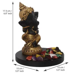 ecraftindia Golden and Black Lord Ganesha Dancing Avatar Showpiece with Base, Fragranced Petals and Tealight image 4