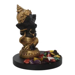 ecraftindia Golden and Black Lord Ganesha Dancing Avatar Showpiece with Base, Fragranced Petals and Tealight image 5