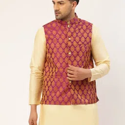 Jompers Pink Regular Fit Embroidered Nehru Jacket image 1