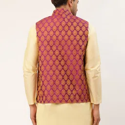 Jompers Pink Regular Fit Embroidered Nehru Jacket image 2