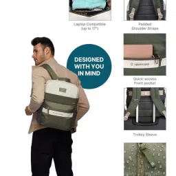 Uppercase Vegan 17 Ltrs Green & White Medium Laptop Backpack image 2