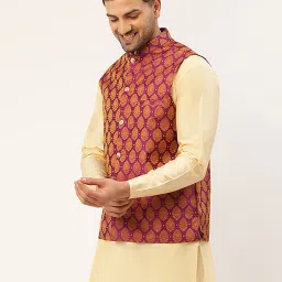 Jompers Pink Regular Fit Embroidered Nehru Jacket image 3