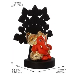 ecraftindia Gold Plated Orange Kaan Ganesha Showpiece with Wooden Tree for Home/Temple/Office/Car Dashboard image 5