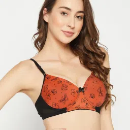 Clovia Orange Printed Full Coverage Non-Wired T-Shirt Bra image 3