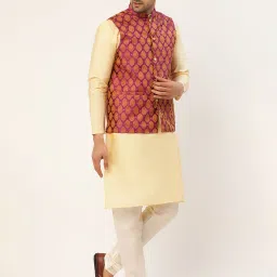 Jompers Pink Regular Fit Embroidered Nehru Jacket image 4