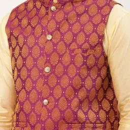 Jompers Pink Regular Fit Embroidered Nehru Jacket image 5