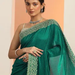 Libas Green Embellished Saree With Unstitched Blouse image 5