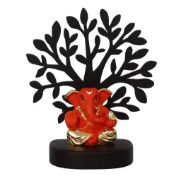 ecraftindia Gold Plated Orange Appu Ganesha Showpiece with Wooden Tree for Home/Temple/Office/Car Dashboard image 4
