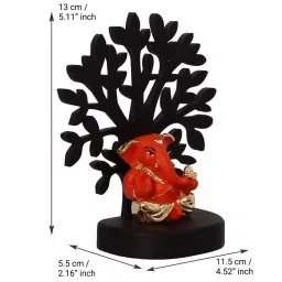 ecraftindia Gold Plated Orange Appu Ganesha Showpiece with Wooden Tree for Home/Temple/Office/Car Dashboard image 5