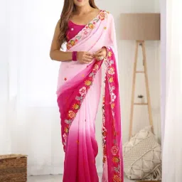Saree Mall Pink Embroidered Sarees With Unstitched Blouse-picture-28