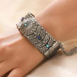aatmana Jazz & Sizzle Oxidized Silver-Plated & Blue Stone Studed Bangle Style Bracelet for Women image 2