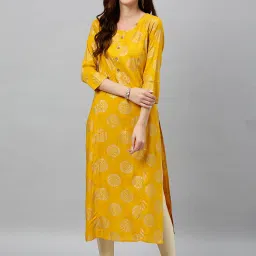 Kipek Mustard Yellow Rayon Printed Kurta image 1