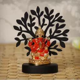 ecraftindia Gold Plated Orange Siddhivinayaka Ganesha Showpiece with Tree for Home/Temple/Office/Car Dashboard image 1