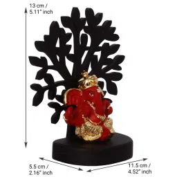 ecraftindia Gold Plated Red Dhoti Ganesha Showpiece with Wooden Tree for Home/Temple/Office/Car Dashboard image 3