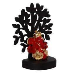 ecraftindia Gold Plated Red Dhoti Ganesha Showpiece with Wooden Tree for Home/Temple/Office/Car Dashboard image 4