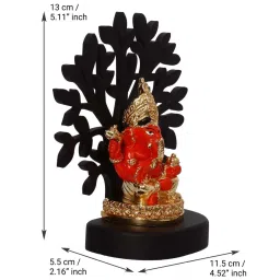 ecraftindia Gold Plated Orange Siddhivinayaka Ganesha Showpiece with Tree for Home/Temple/Office/Car Dashboard image 5