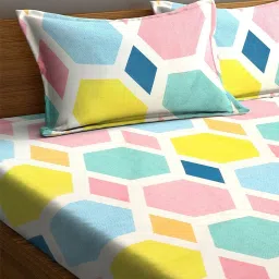 Klotthe Geometric Multicolor 210 TC Cotton Blend King Bed Sheet with 2 Pillow Covers image 3