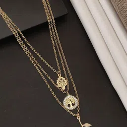 DressBerry Gold-Plated Artificial Stone Studded Layered Minimal Necklace-picture-40