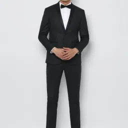 Louis Philippe Black Slim Fit Self Pattern Two Piece Suit image 1