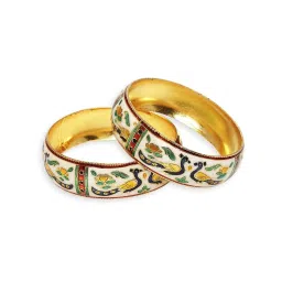 Oomph Jewellery White Meenakari Peacock Design Brass Bangles - Set of 2 image 2