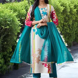 Aaghnya Floral Printed Embroidered Sequinned Straight Kurta With Trousers & Dupatta-image-45