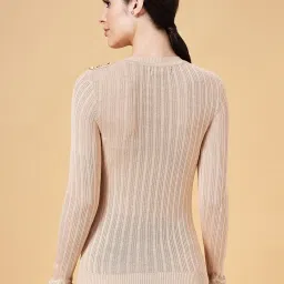 Annabelle by Pantaloons Beige Self Pattern Sweater image 2