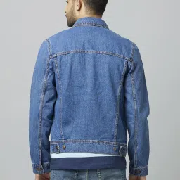 celio Celio* Blue Cotton Regular Fit Denim Jacket image 2