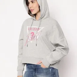 Guess Grey Printed Hoody Icon Cotton Hoodie image 4