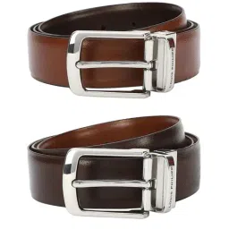 Louis Philippe Brown Leather Reversible Belt for Men-picture-42