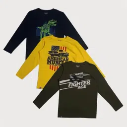 Palm Tree Kids Multicolor Cotton Printed T-Shirts - Pack of 3-image-9