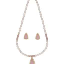Sri Jagdamba Pearls Baani Pink & Pearl White Alloy Necklace & Earring Set-picture-30