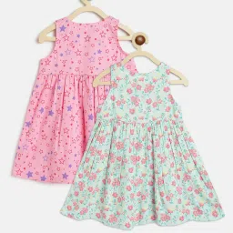 Campana Kids Green & Pink Floral Print Dress (Pack Of 2) image 2