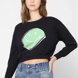 Only Black Cotton Printed Crop Sweatshirt-picture-25