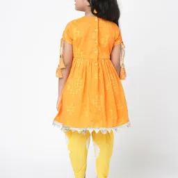Lil Drama Kids Orange & Yellow Floral Print Kurta with Dhoti image 2