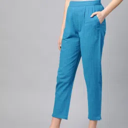 YASH GALLERY Blue Mid Rise Pants image 3