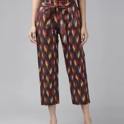 YASH GALLERY Brown Cotton Printed Pants image 1
