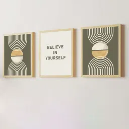 Art Street Beige & Green Motivational Quotes Believe In Yourself Art Prints - Set of 3 image 2